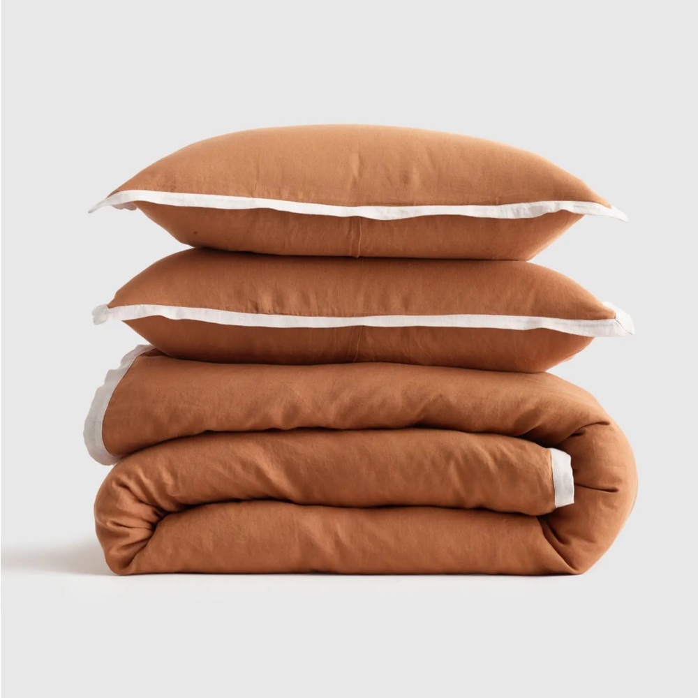 NEW Contrast Flange Duvet Cover Set Terracotta/Sand King/Cal King